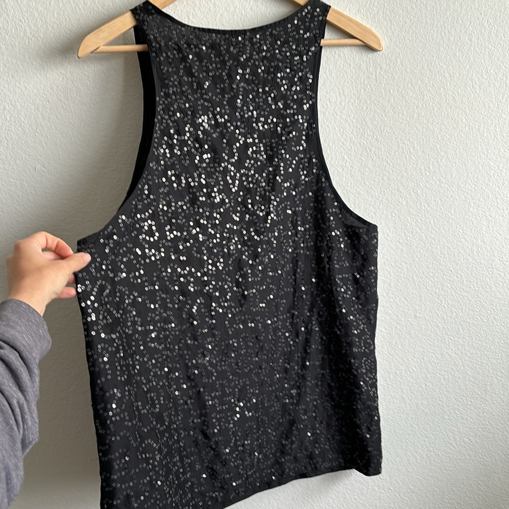 Chan Luu Black Sequin Shimmer 100% Silk Sleeveless Tank Top - Picture 5 of 7